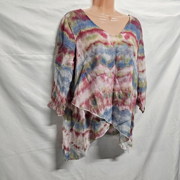 Click by Color Me Cotton V Neck Layered Top Blouse Women Size L Cupra Rayon - Picture 11 of 12